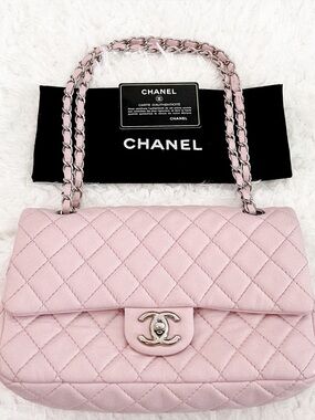 authentic chanel classic medium double flap bag pink lambskin 08p
